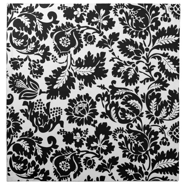 William Morris Black White Venetian Floral Pattern Cloth Napkin (Front)
