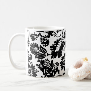 William Morris Black White Venetian Floral Pattern Coffee Mug