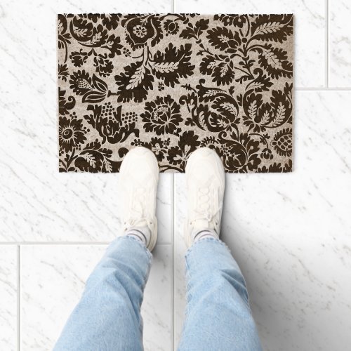 William Morris Black White Venetian Floral Pattern Fiber Doormat