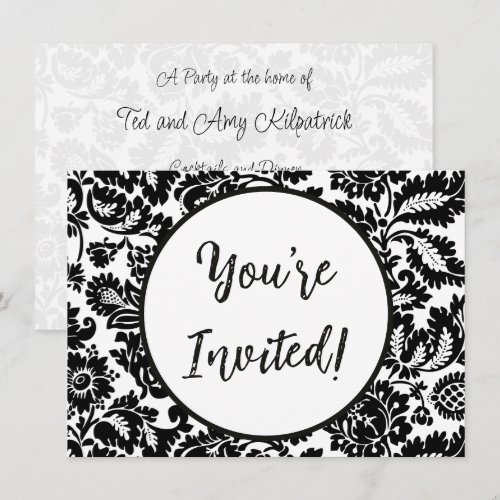 William Morris Black White Venetian Floral Pattern Invitation