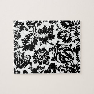William Morris Black White Venetian Floral Pattern Jigsaw Puzzle