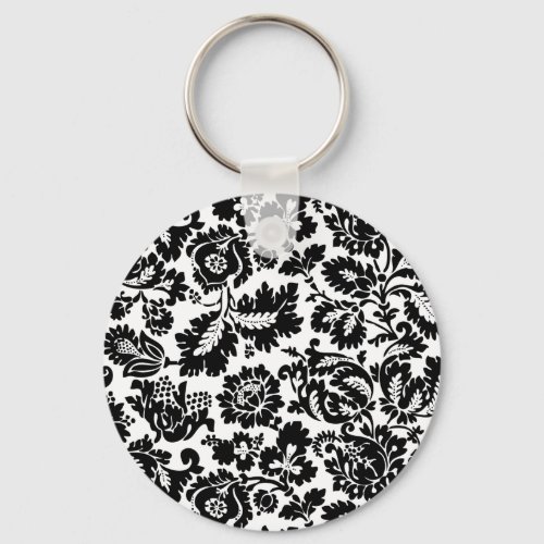 William Morris Black White Venetian Floral Pattern Keychain