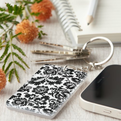 William Morris Black White Venetian Floral Pattern Keychain