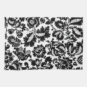 William Morris Black White Venetian Floral Pattern Kitchen Towel