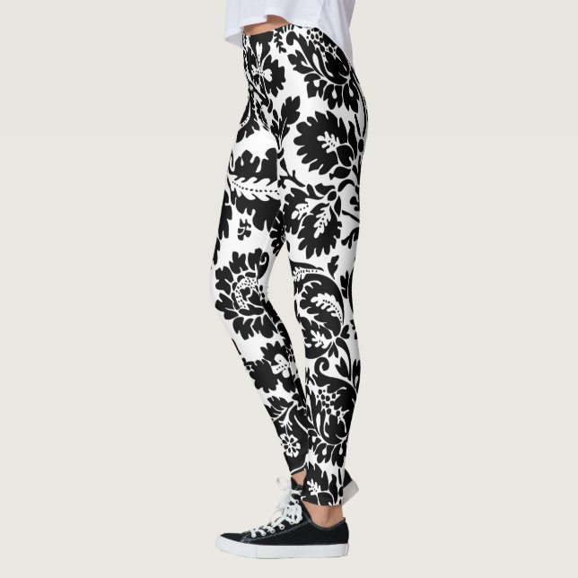 William Morris Black White Venetian Floral Pattern Leggings (Left)
