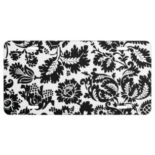 William Morris Black White Venetian Floral Pattern License Plate