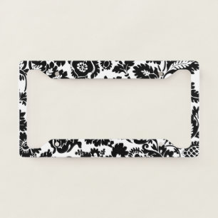 William Morris Black White Venetian Floral Pattern License Plate Frame
