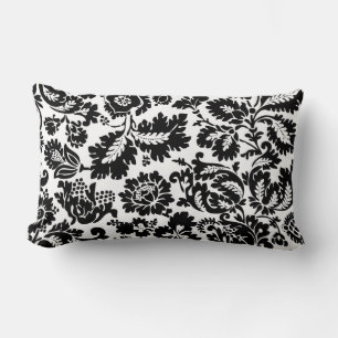 William Morris Black White Venetian Floral Pattern Lumbar Pillow