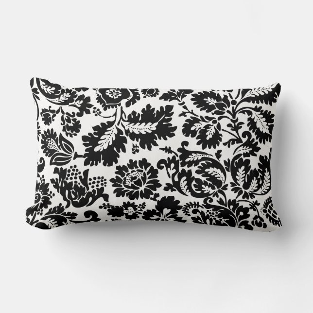 William Morris Black White Venetian Floral Pattern Lumbar Pillow (Front)