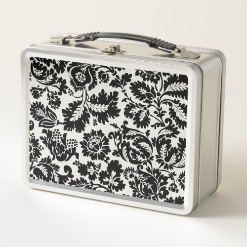 William Morris Black White Venetian Floral Pattern Metal Lunch Box