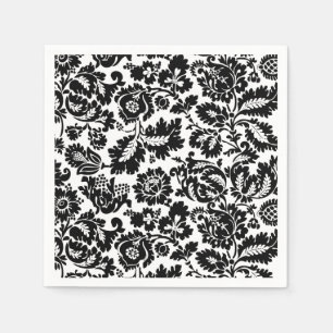 William Morris Black White Venetian Floral Pattern Napkins