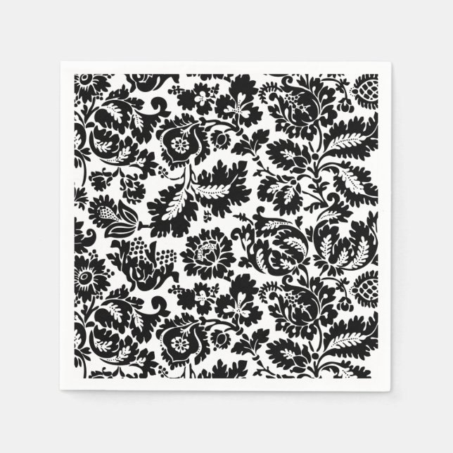 William Morris Black White Venetian Floral Pattern Napkins (Front)