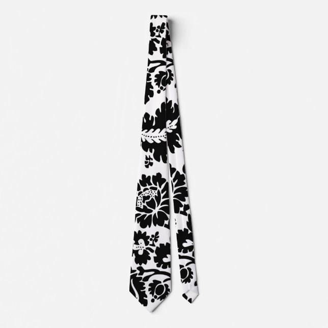 William Morris Black White Venetian Floral Pattern Neck Tie (Front)