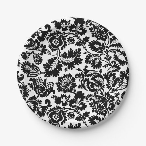 William Morris Black White Venetian Floral Pattern Paper Plates