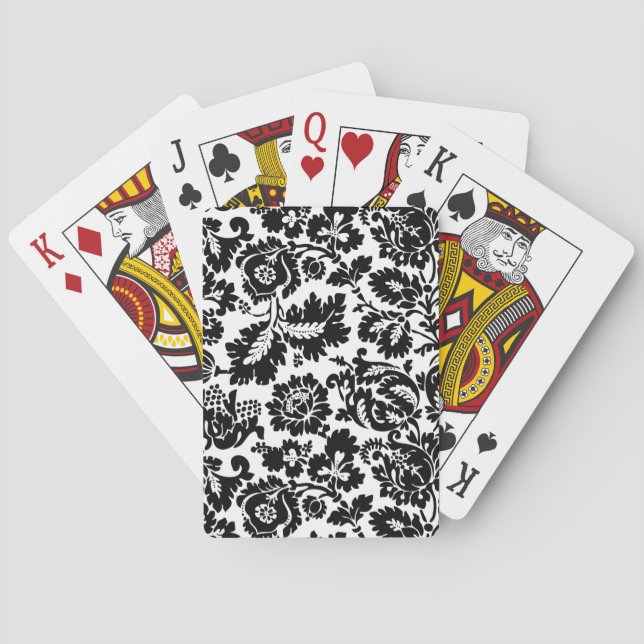 William Morris Black White Venetian Floral Pattern Poker Cards (Back)
