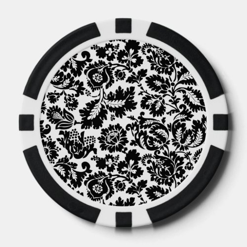 William Morris Black White Venetian Floral Pattern Poker Chips