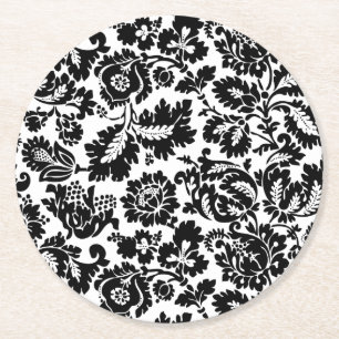 William Morris Black White Venetian Floral Pattern Round Paper Coaster