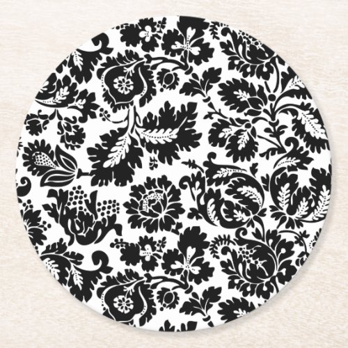 William Morris Black White Venetian Floral Pattern Round Paper Coaster
