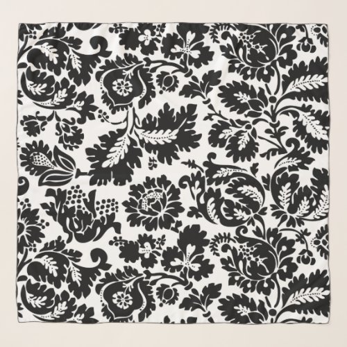 William Morris Black White Venetian Floral Pattern Scarf