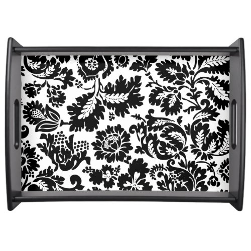 William Morris Black White Venetian Floral Pattern Serving Tray