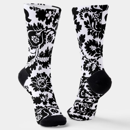 William Morris Black White Venetian Floral Pattern Socks
