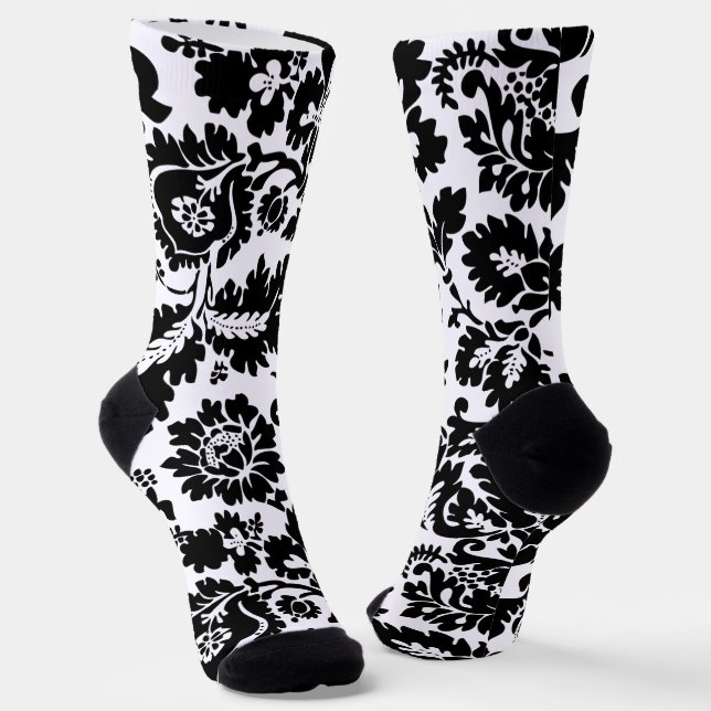 William Morris Black White Venetian Floral Pattern Socks (Angled)