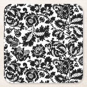 William Morris Black White Venetian Floral Pattern Square Paper Coaster