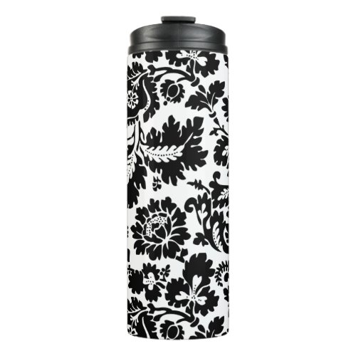 William Morris Black White Venetian Floral Pattern Thermal Tumbler