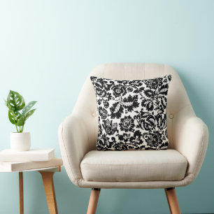 William Morris Black White Venetian Floral Pattern Throw Pillow