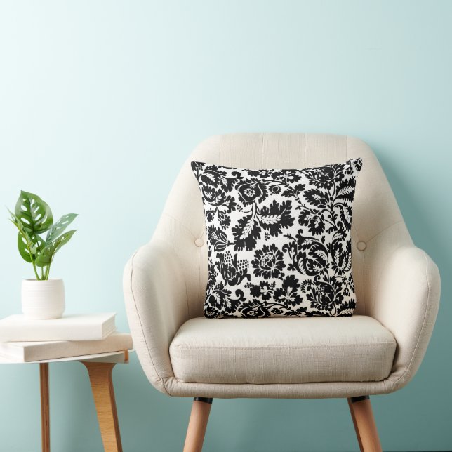 William Morris Black White Venetian Floral Pattern Throw Pillow (Chair)