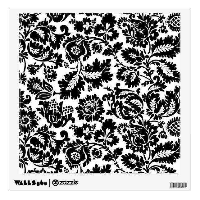 William Morris Black White Venetian Floral Pattern Wall Sticker (Front)