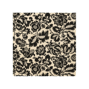 William Morris Black White Venetian Floral Pattern Wood Wall Art