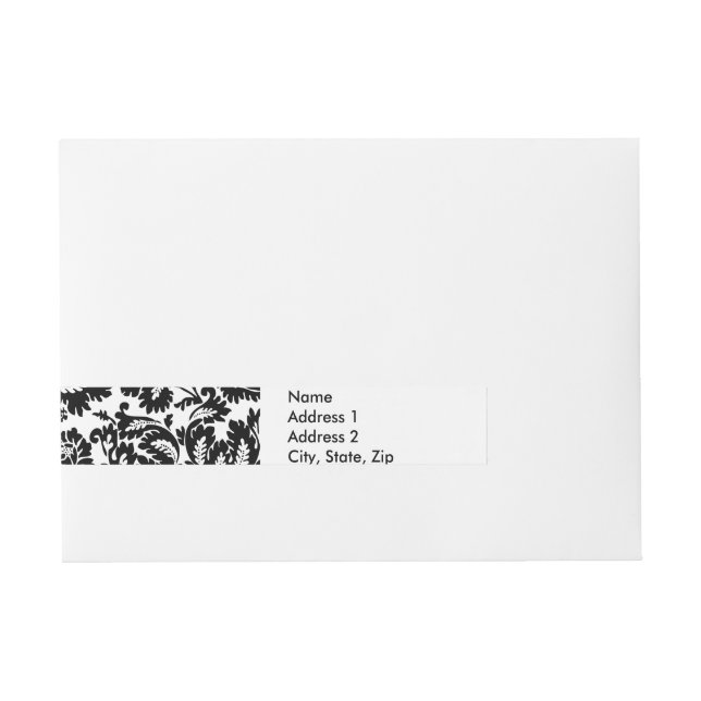 William Morris Black White Venetian Floral Pattern Wrap Around Address Label (Front)