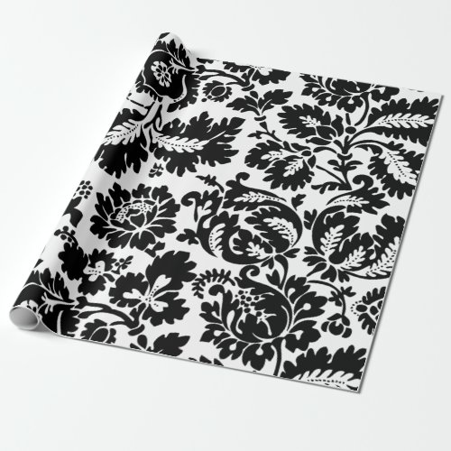 William Morris Black White Venetian Floral Pattern Wrapping Paper