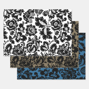William Morris Black White Venetian Floral Pattern Wrapping Paper Sheets