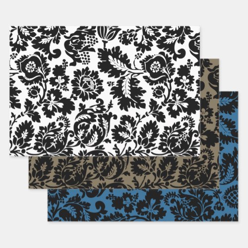 William Morris Black White Venetian Floral Pattern Wrapping Paper Sheets