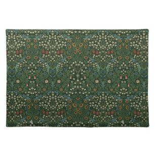 William Morris Blackthorn Blue White Green Floral Cloth Placemat
