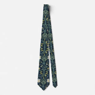 William Morris Blackthorn Blue White Green Floral  Neck Tie