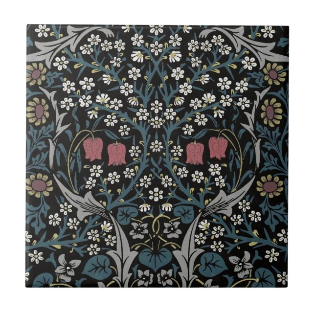 William Morris Blackthorn Floral Art Nouveau Ceramic Tile (Front)