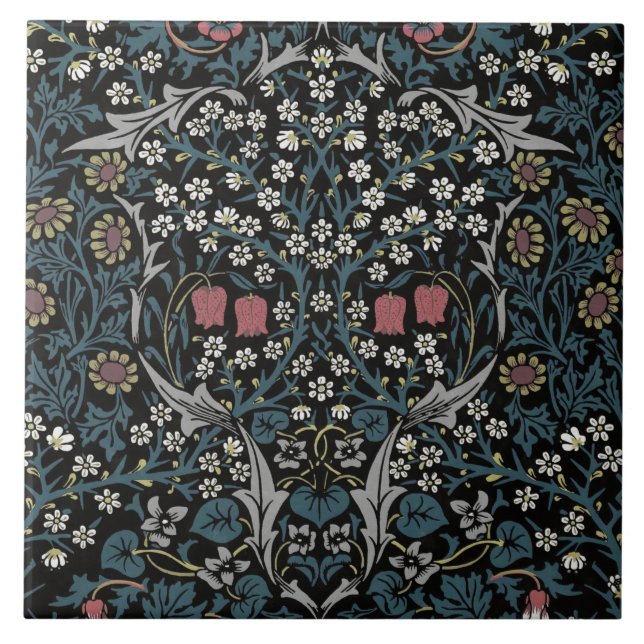 William Morris Blackthorn Floral Art Nouveau Ceramic Tile (Front)