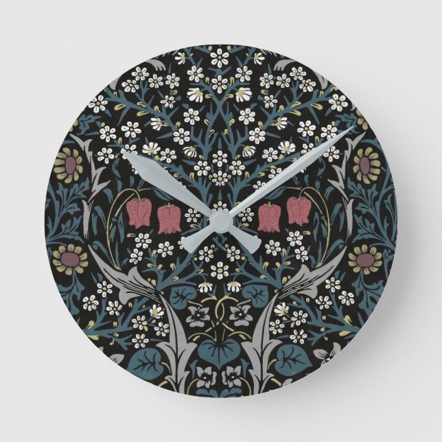 William Morris Blackthorn Floral Art Nouveau Round Clock (Front)