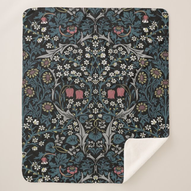 William Morris Blackthorn Floral Art Nouveau Sherpa Blanket (Front)