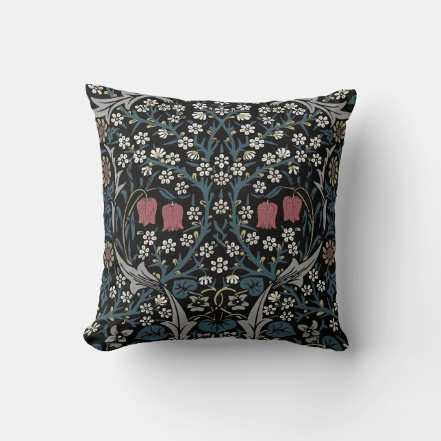 William Morris Blackthorn Floral Art Nouveau Throw Pillow (Front)