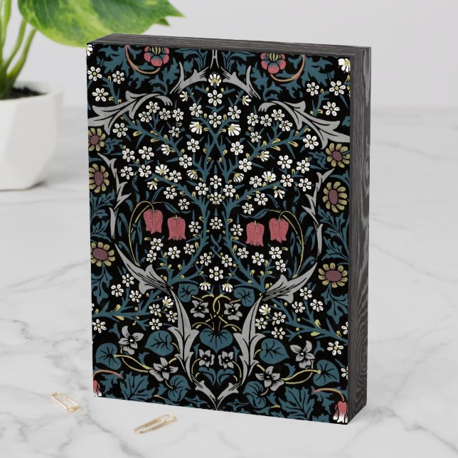 William Morris Blackthorn Floral Art Nouveau Wooden Box Sign (In Situ Vertical)