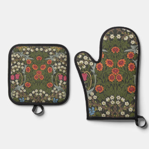 William Morris Blackthorn Garden Flower Classic Oven Mitt & Pot Holder Set