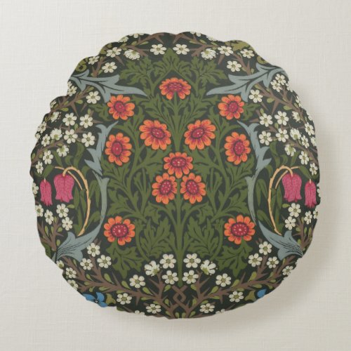 William Morris Blackthorn Garden Flower Classic Round Pillow