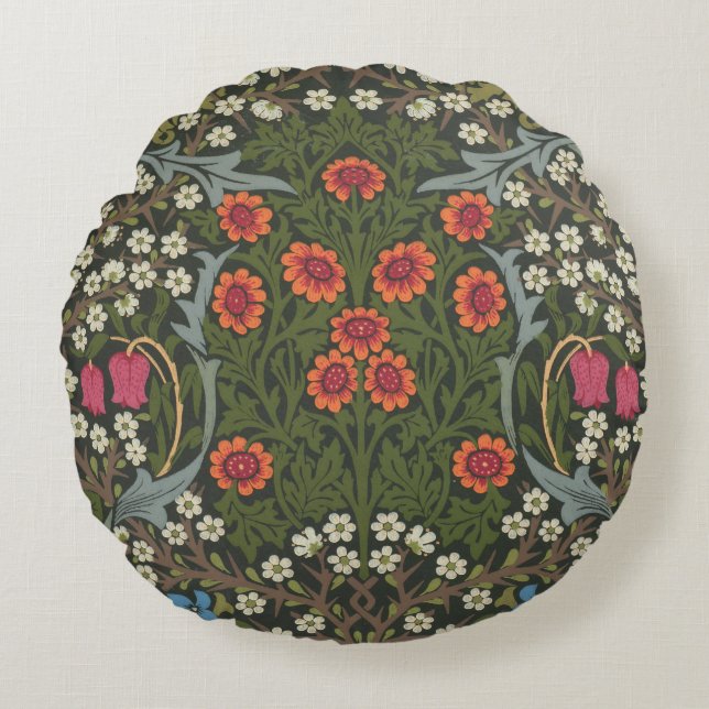 William Morris Blackthorn Garden Flower Classic Round Pillow (Front)