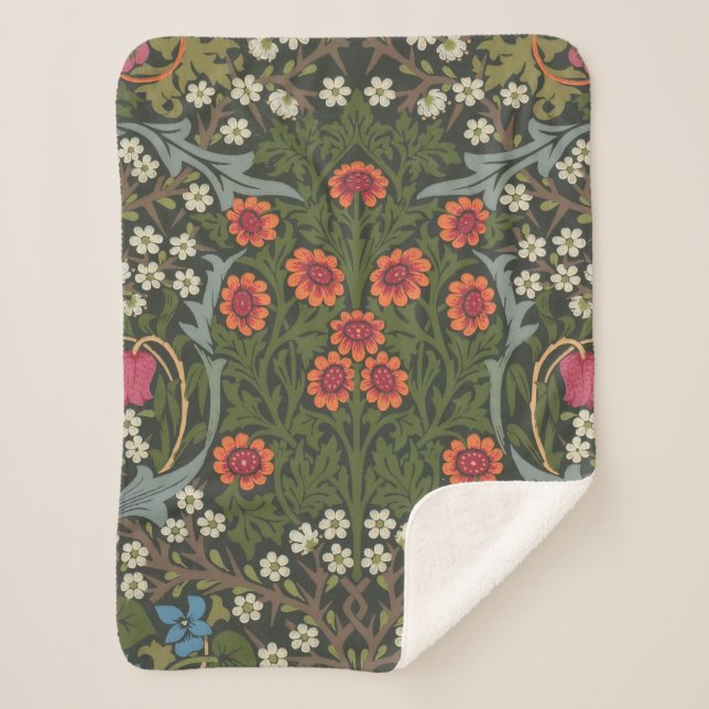 William Morris Blackthorn Garden Flower Classic Sherpa Blanket (Front)