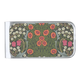 William Morris Blackthorn Garden Flower Classic Silver Finish Money Clip