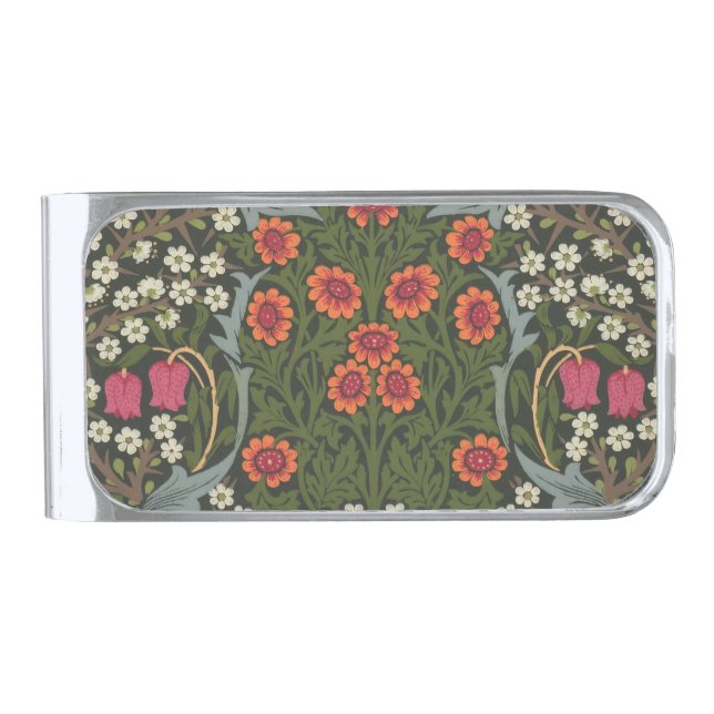 William Morris Blackthorn Garden Flower Classic Silver Finish Money Clip (Front)